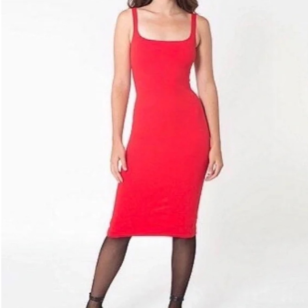 American Apparel Classic Red Midi Dress Bodycon Tank Style Minimalist Dress